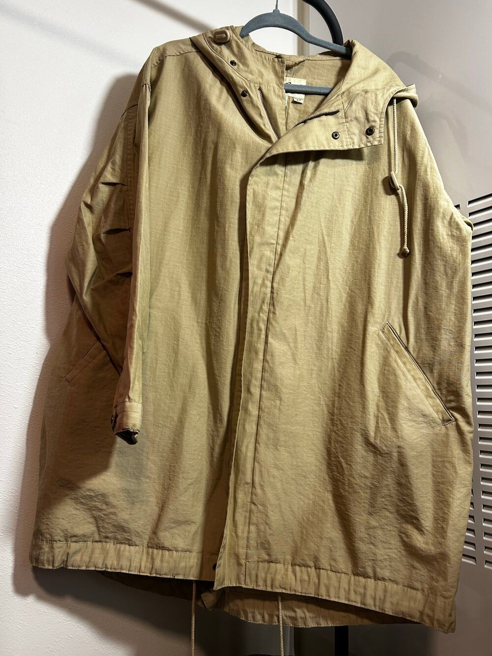Eddie Bauer Hooded Parka Mens Small Khaki Ripstop Cotton Nylon Utility Jacket